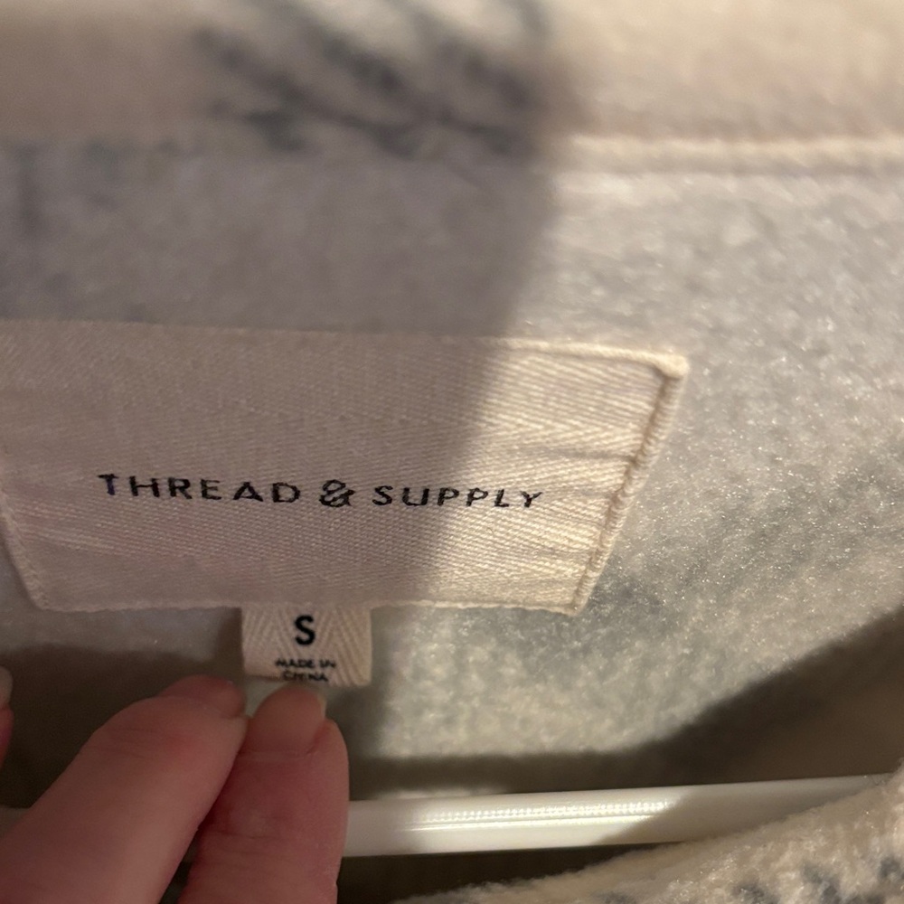 Thread & Supply Cream and Light Gray Plaid Fleece Shacket - Picture 2 of 3